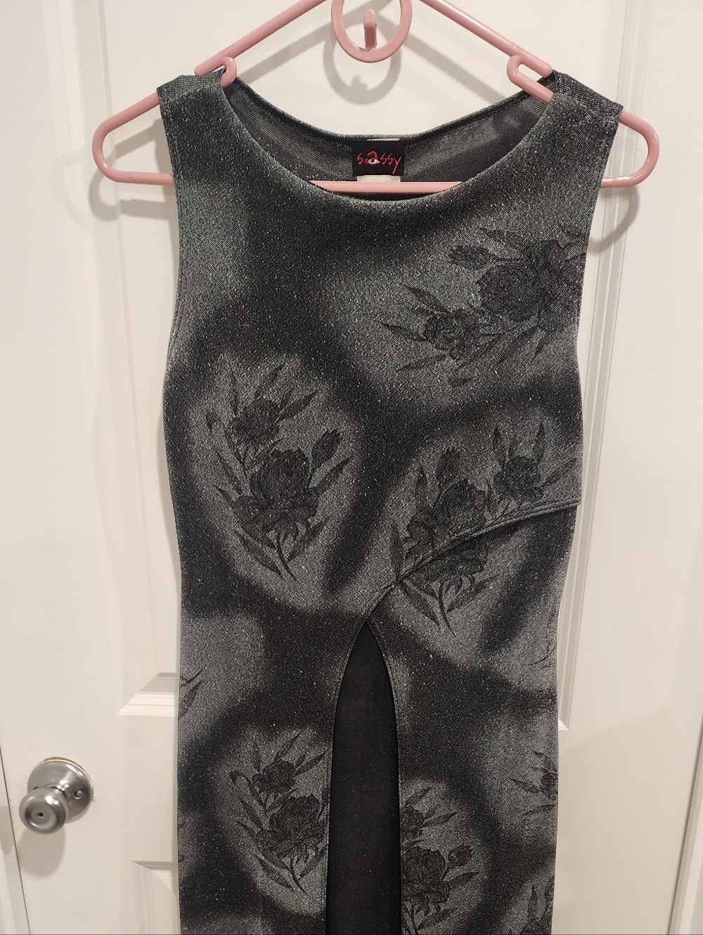 Sassy Metallic Gray Floral Sheath Tunic Vintage